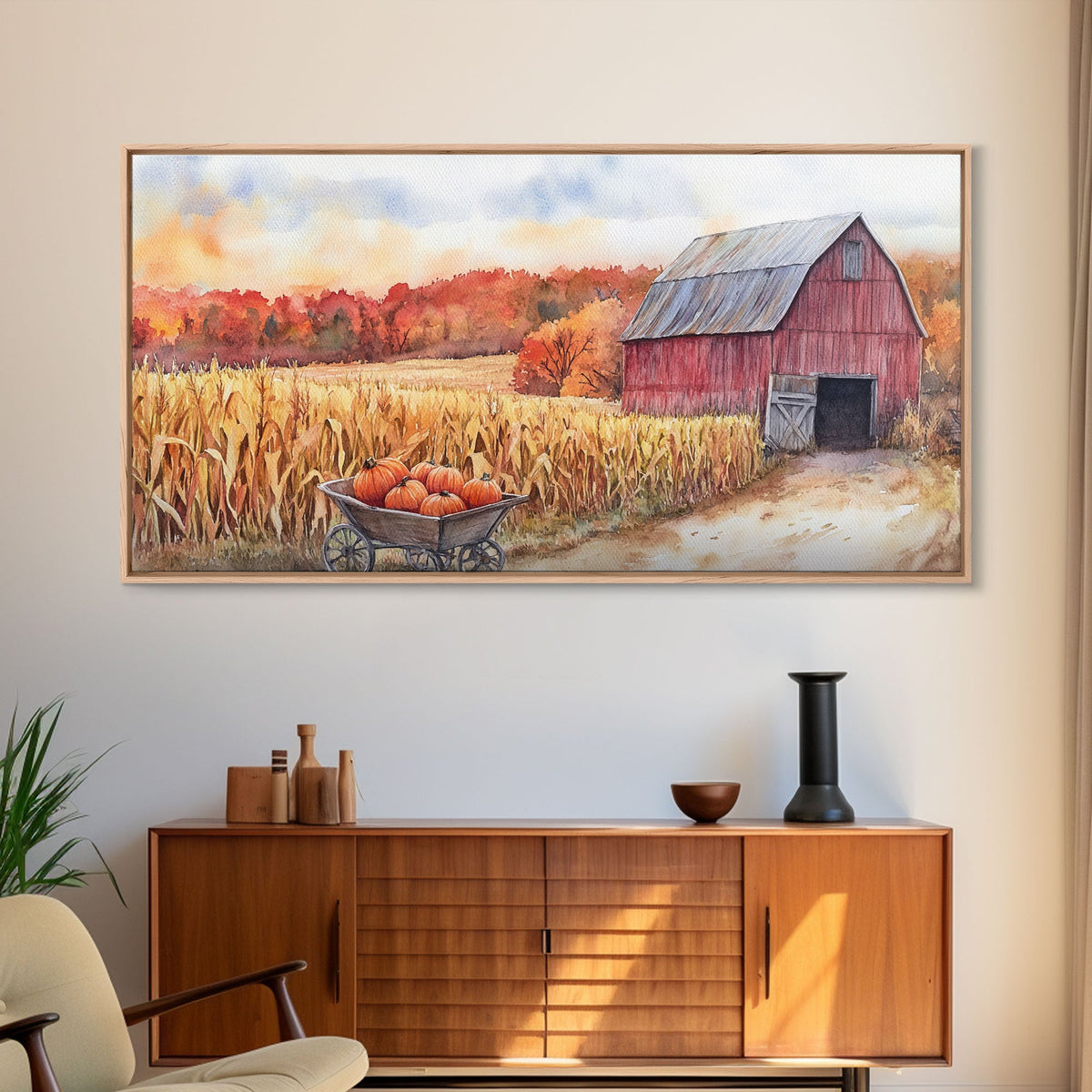 Autumn Barn & Pumpkin Farmhouse Canvas