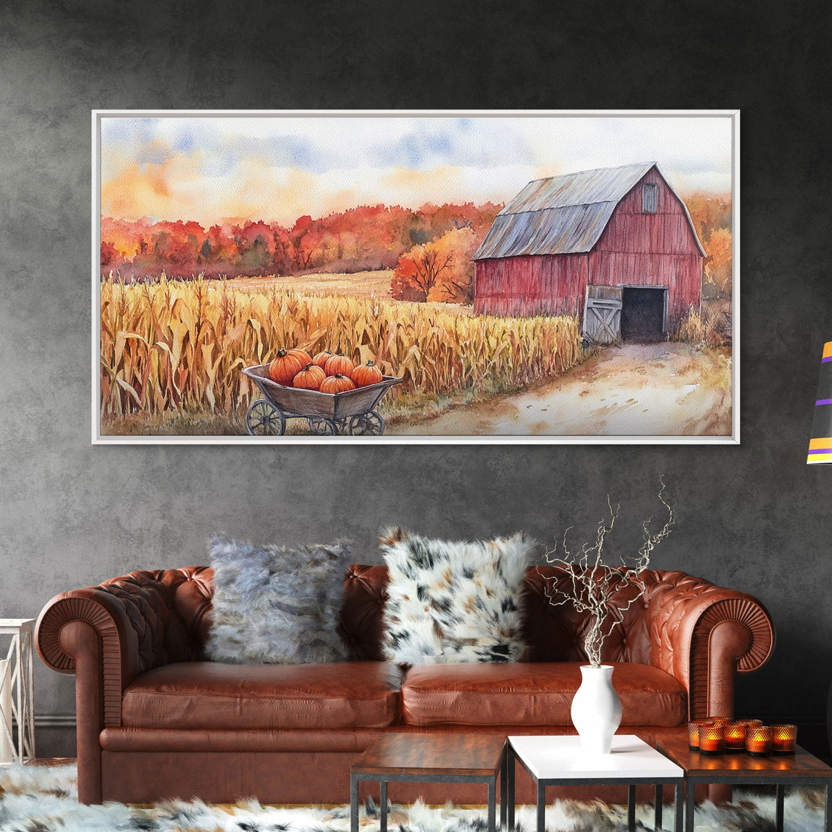 Autumn Barn & Pumpkin Farmhouse Canvas