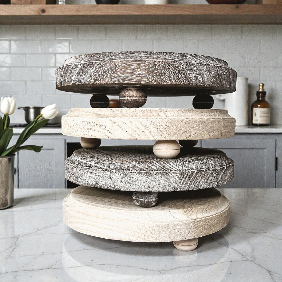 Rustic Farmhouse Wood Pedestal Stand