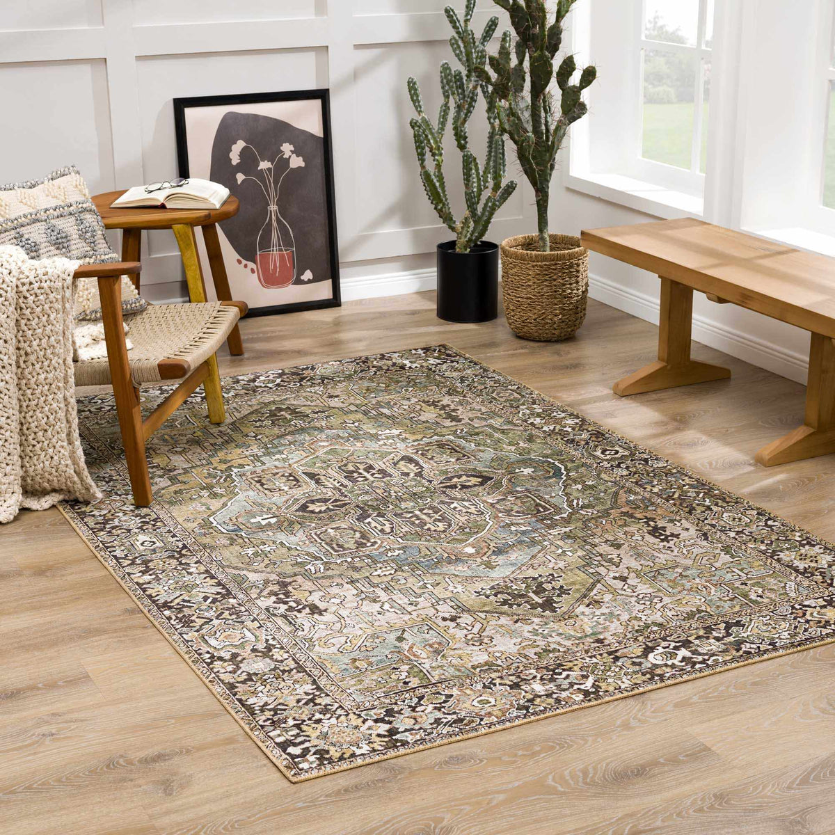 Neyland Sage Vintage-Inspired Farmhouse Rug