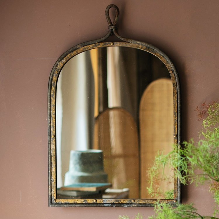 Antique Dark Iron Farmhouse Wall Mirror