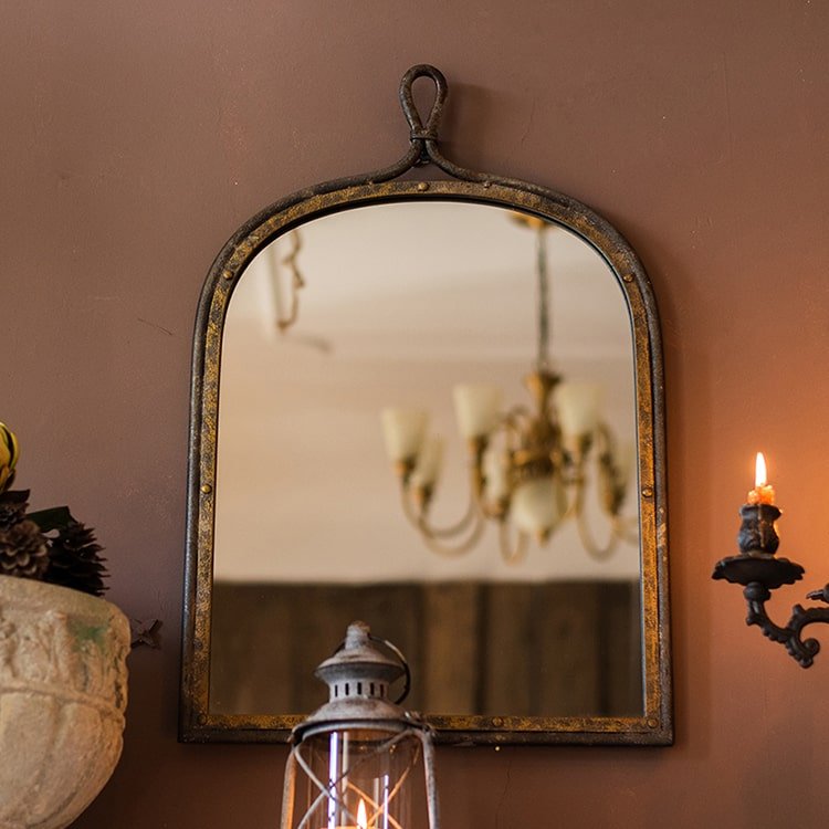Antique Dark Iron Farmhouse Wall Mirror