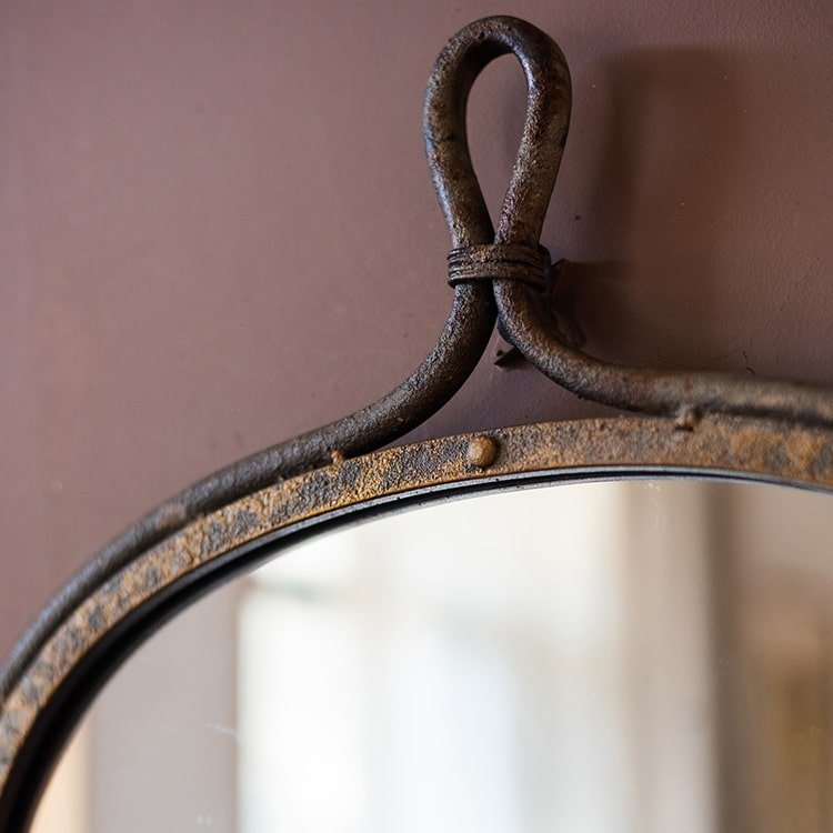 Antique Dark Iron Farmhouse Wall Mirror