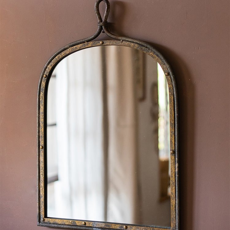 Antique Dark Iron Farmhouse Wall Mirror