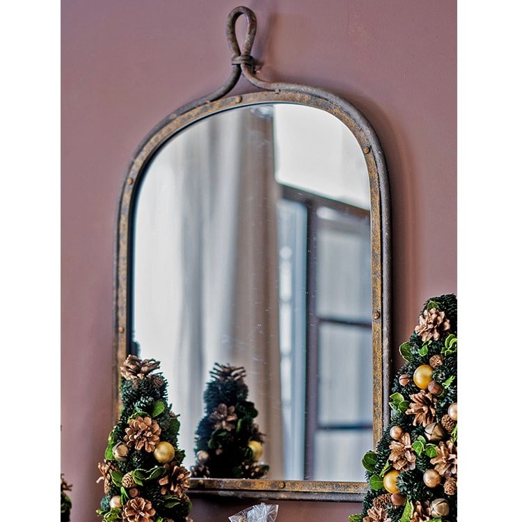 Antique Dark Iron Farmhouse Wall Mirror