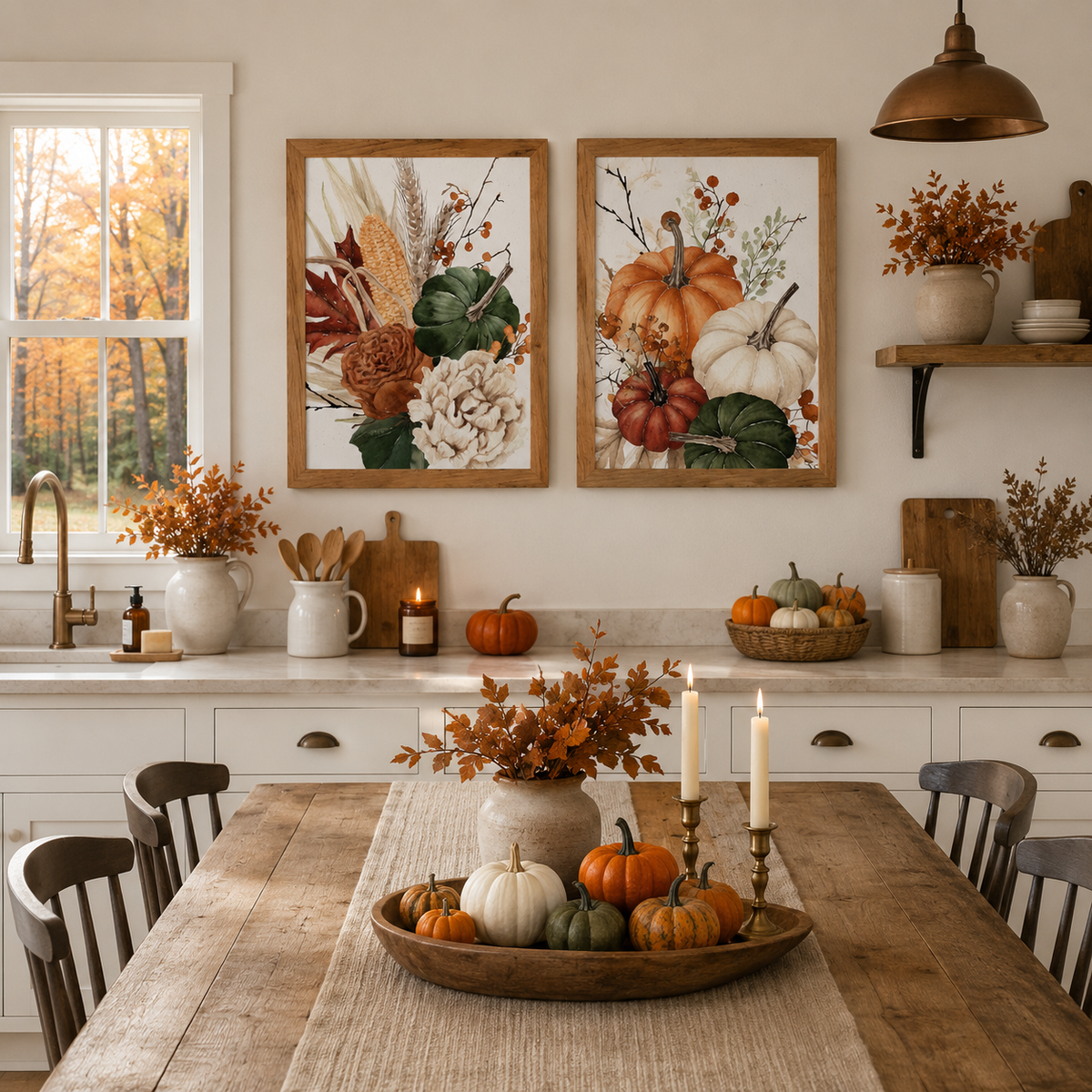 Watercolor Pumpkin Bouquet Farmhouse Wall Art