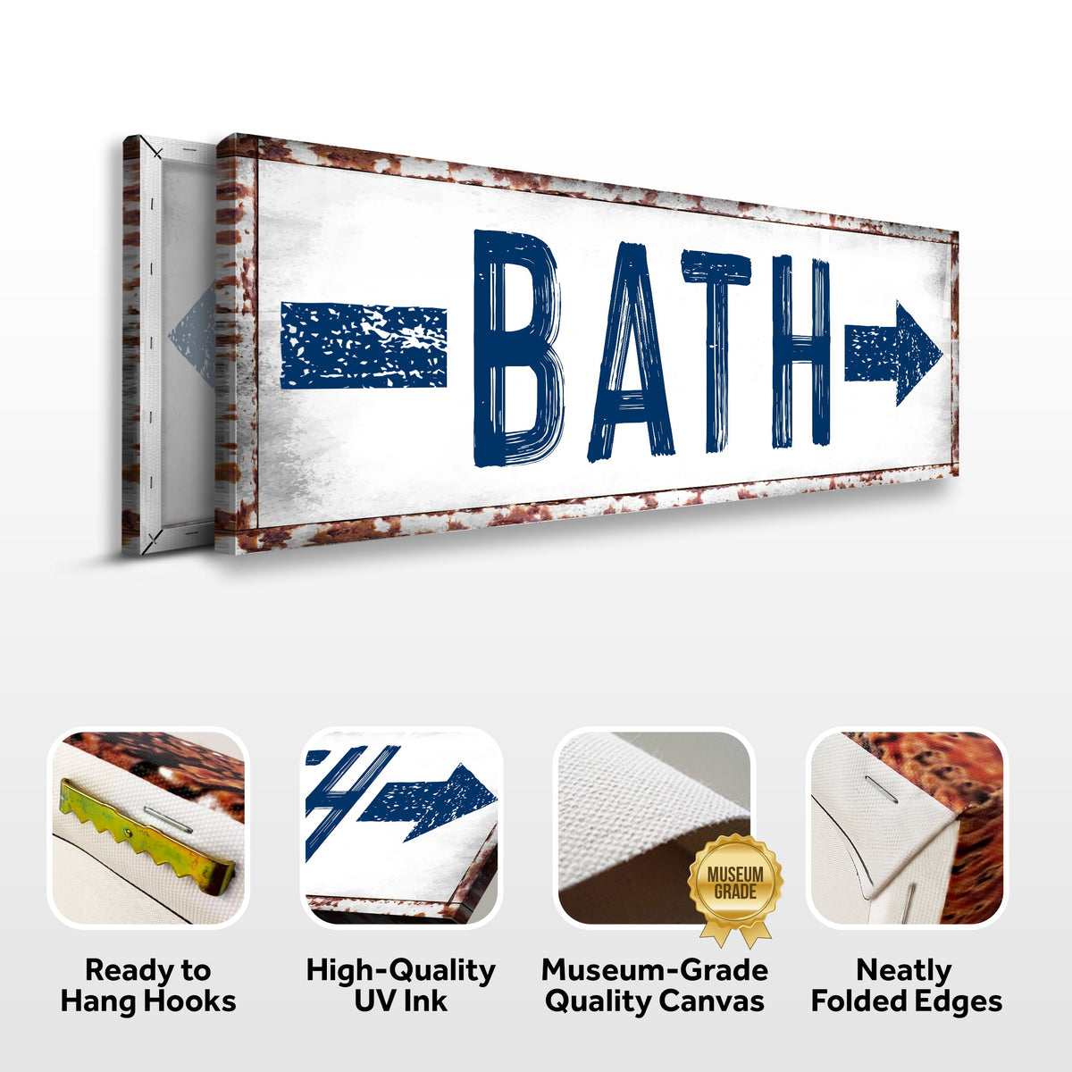 Rustic Farmhouse Bath Arrow Canvas Sign