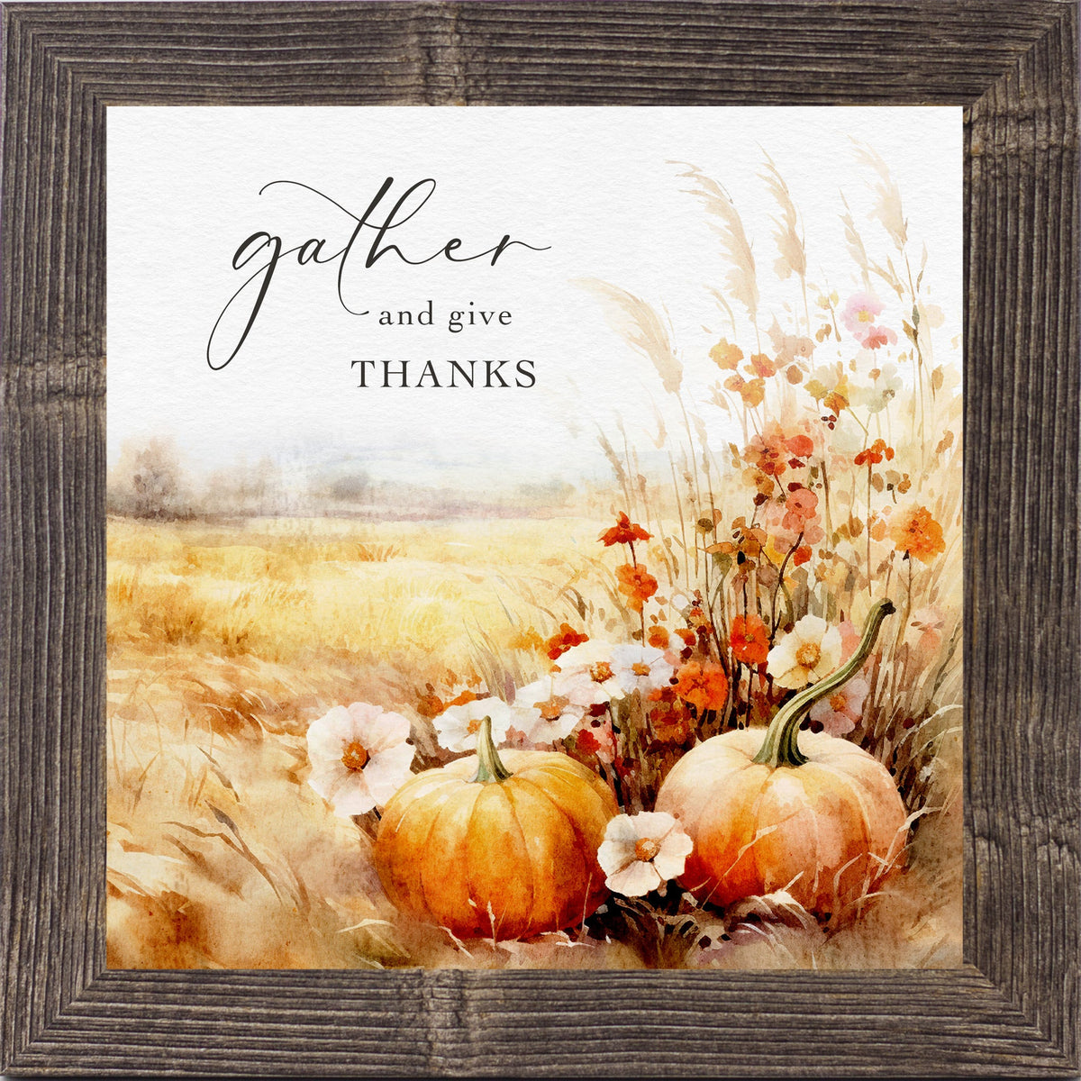 Gather & Give Thanks Watercolor Pumpkin Wall Art