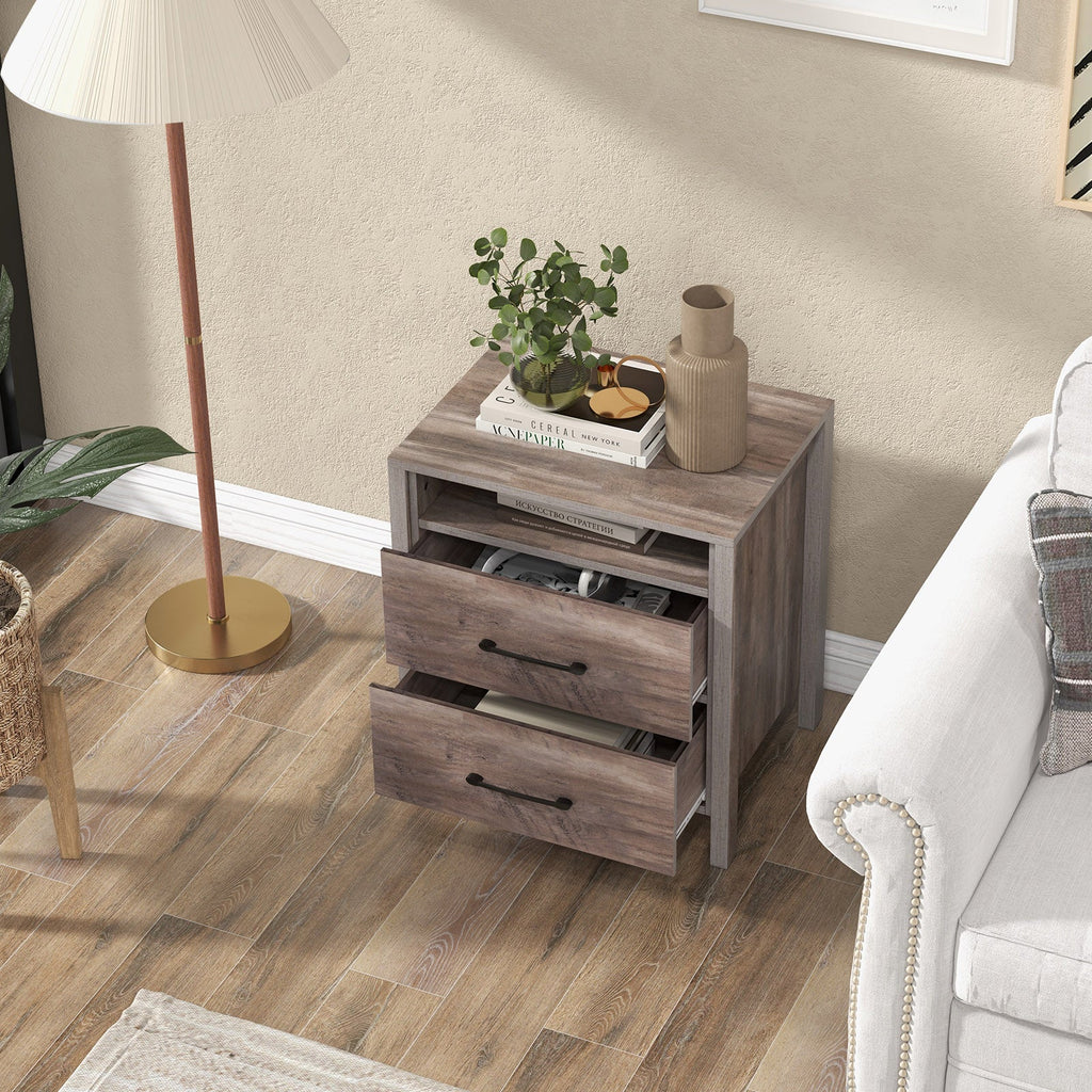 Grey Farmhouse Two-Drawer Nightstand