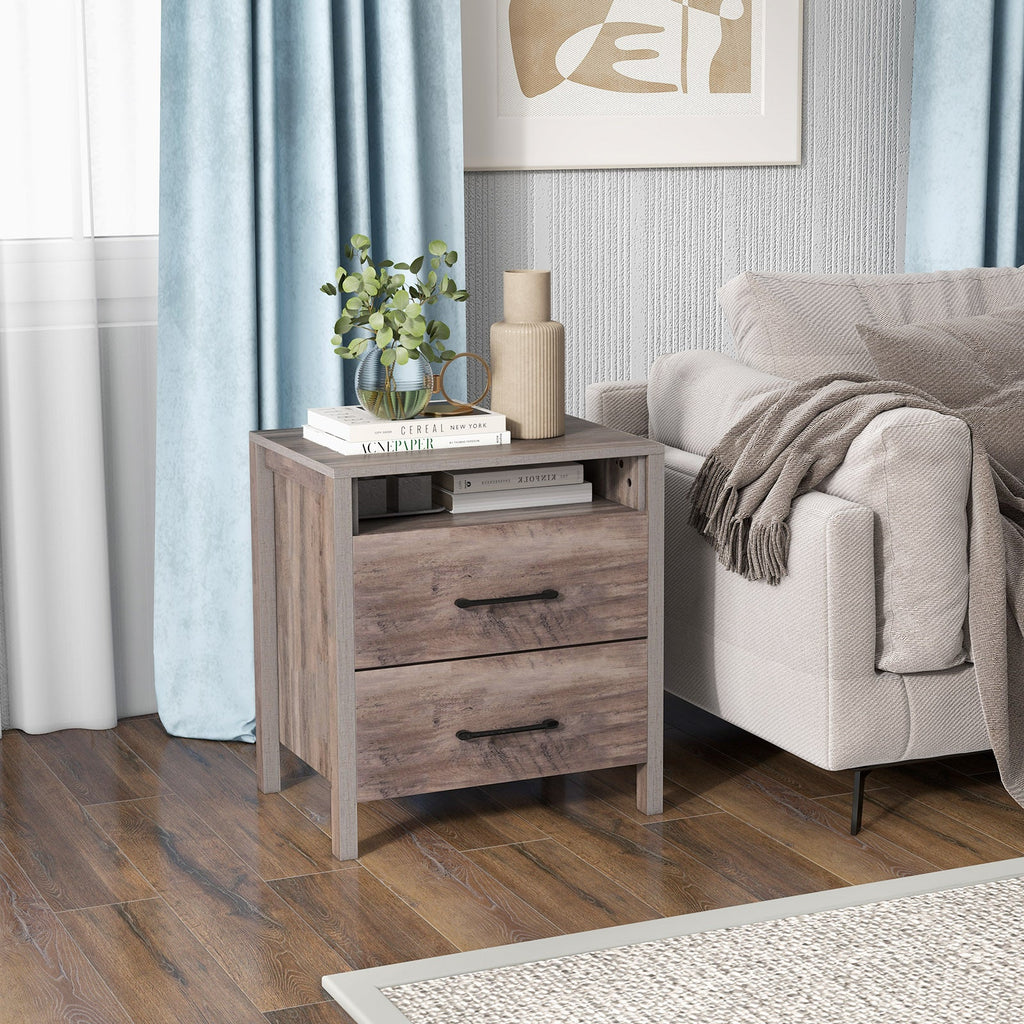Grey Farmhouse Two-Drawer Nightstand