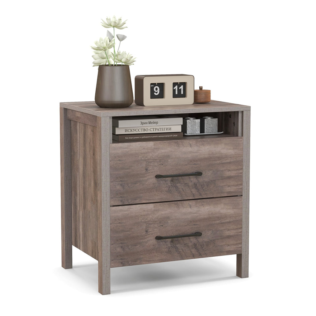 Grey Farmhouse Two-Drawer Nightstand