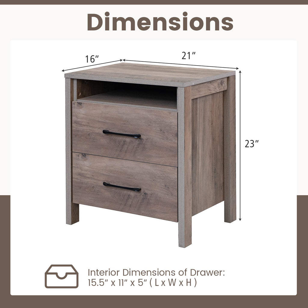 Grey Farmhouse Two-Drawer Nightstand