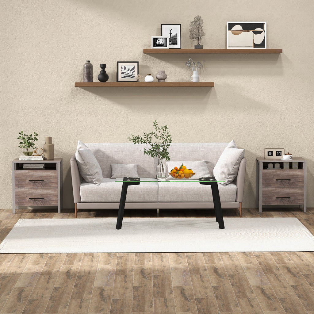Grey Farmhouse Two-Drawer Nightstand