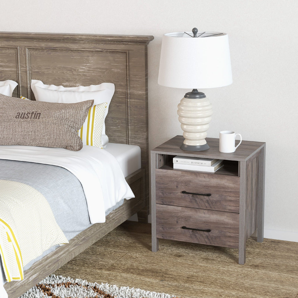 Grey Farmhouse Two-Drawer Nightstand