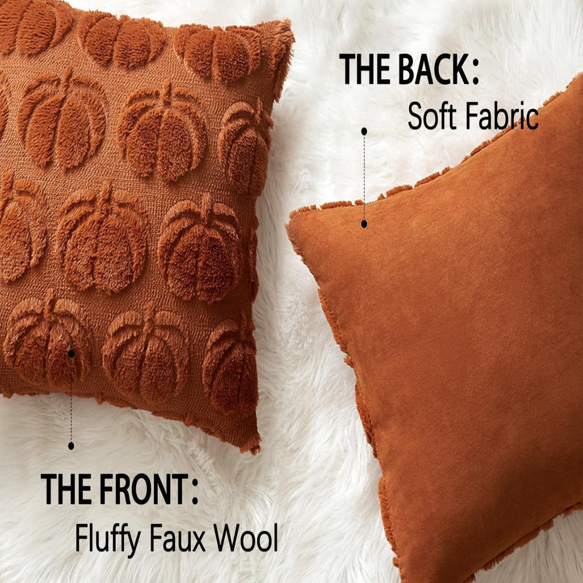 Rust Red Pumpkin Faux-Fur Pillow Covers – Set of 2