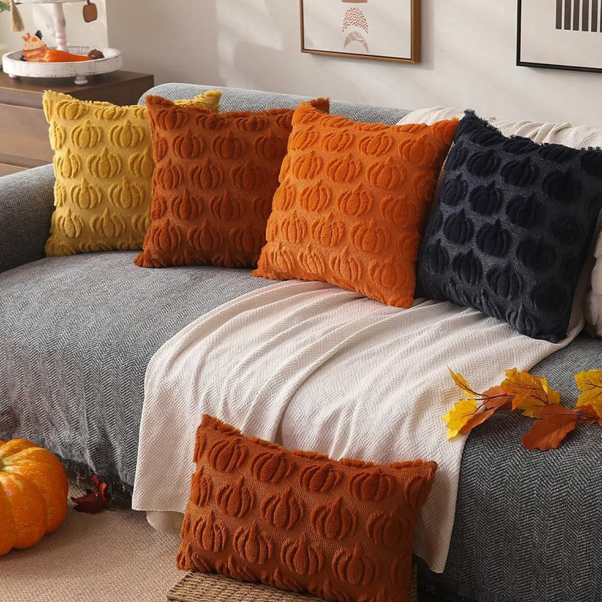Rust Red Pumpkin Faux-Fur Pillow Covers – Set of 2