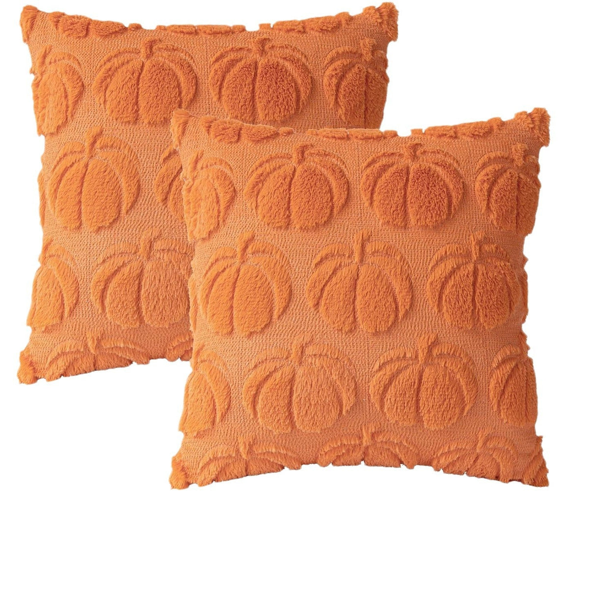 Rust Red Pumpkin Faux-Fur Pillow Covers – Set of 2