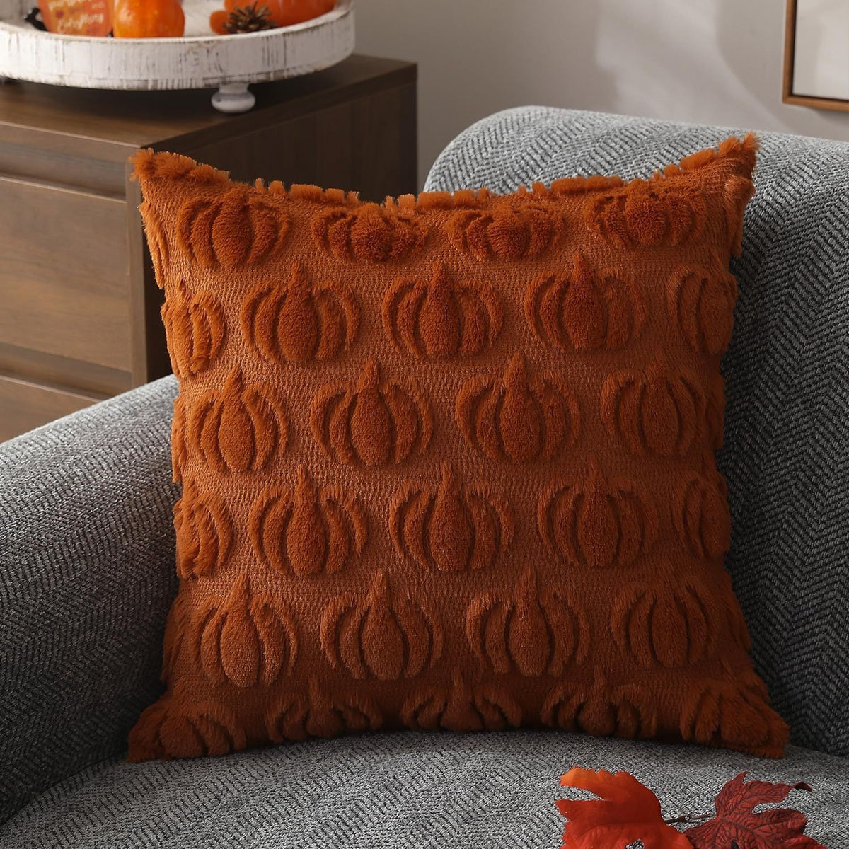 Rust Red Pumpkin Faux-Fur Pillow Covers – Set of 2