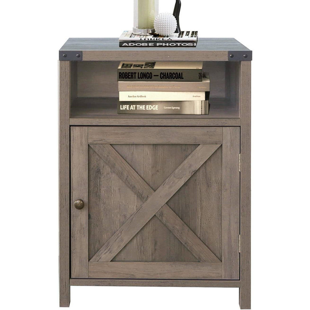 Rustic Oak Barn Door Farmhouse Nightstand