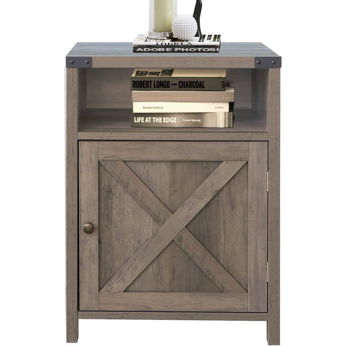 Rustic Oak Barn Door Farmhouse Nightstand