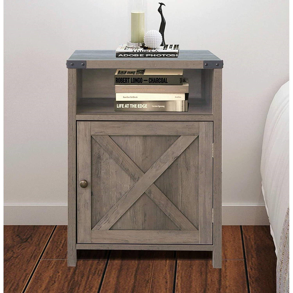 Rustic Oak Barn Door Farmhouse Nightstand