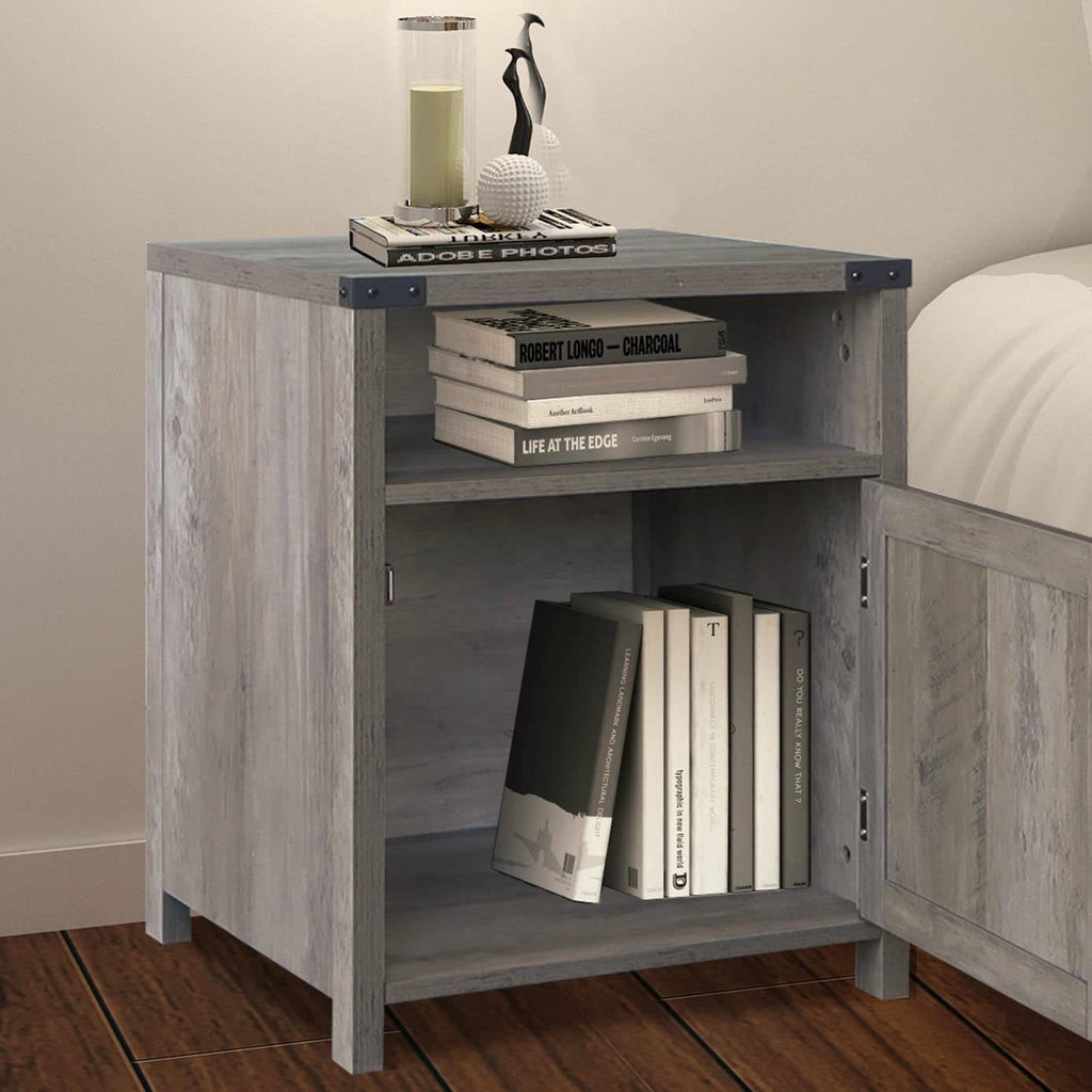 Rustic Oak Barn Door Farmhouse Nightstand
