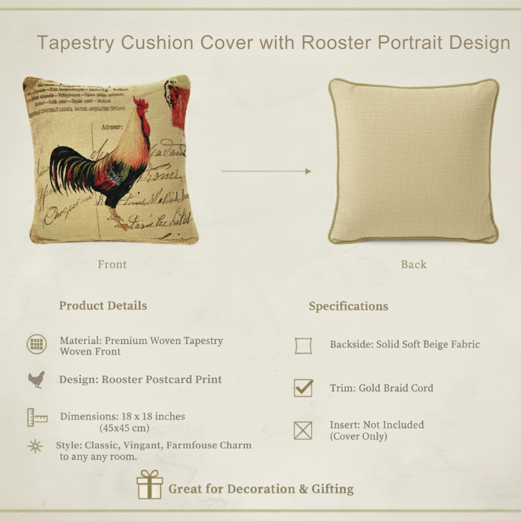 Vintage European Rooster Farmhouse Pillow Cover