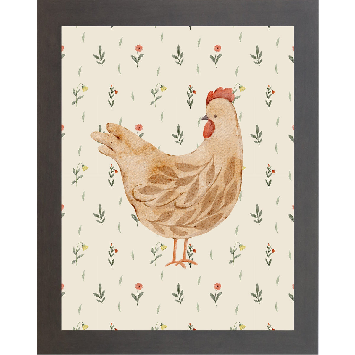 Rustic Farmhouse Hen Wall Art – Watercolor Chicken Portrait Farmhouse Kitchen Art