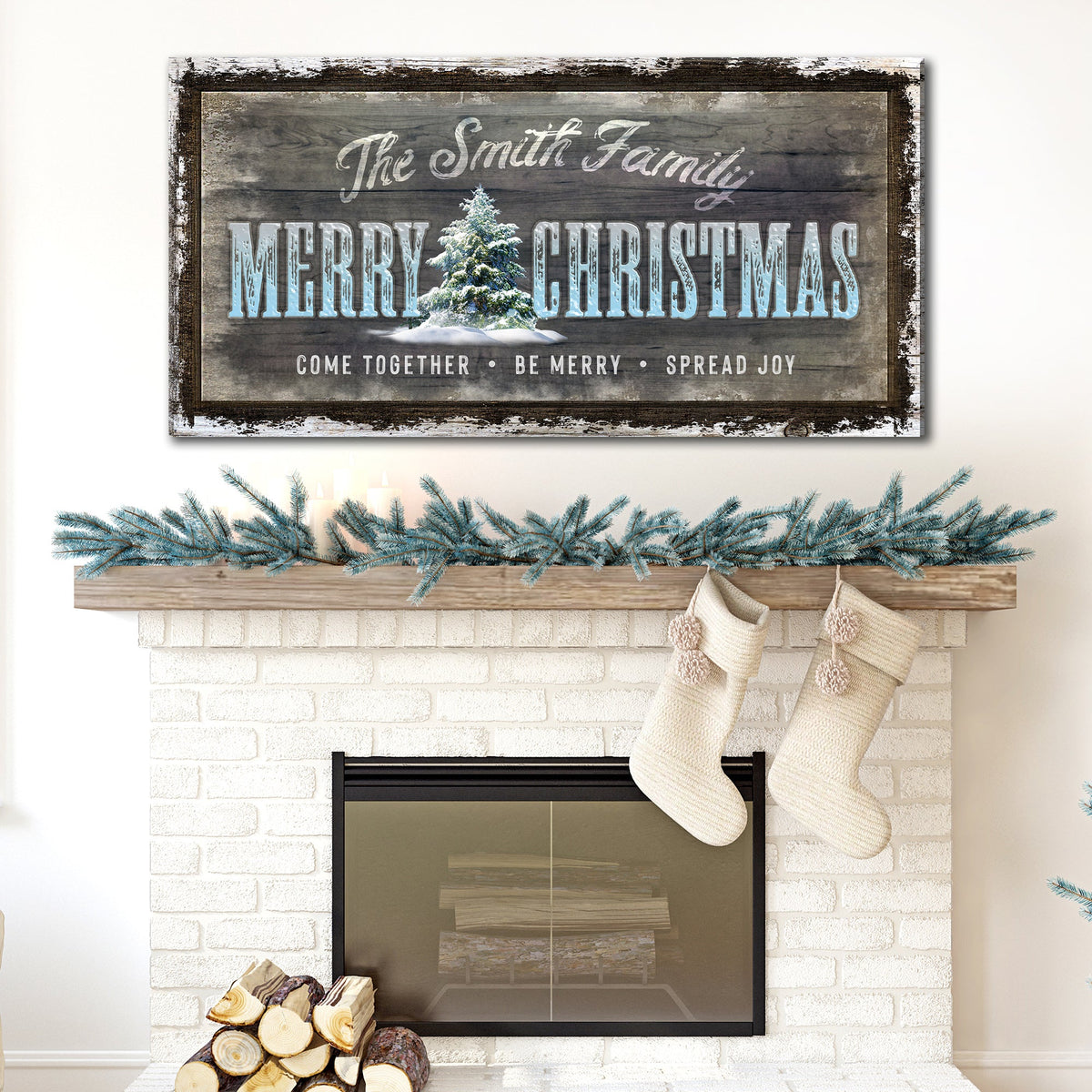 Rustic Merry Christmas Farmhouse Canvas Sign
