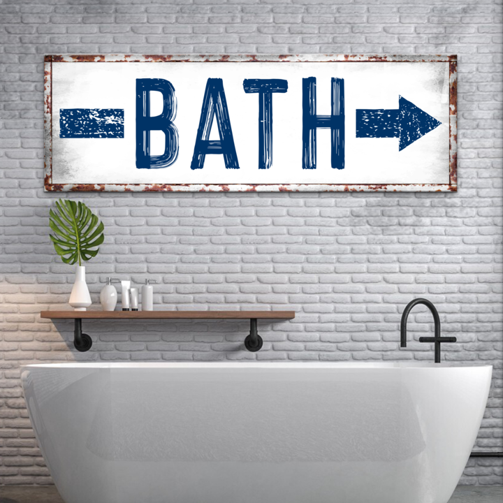 Rustic Farmhouse Bath Arrow Canvas Sign