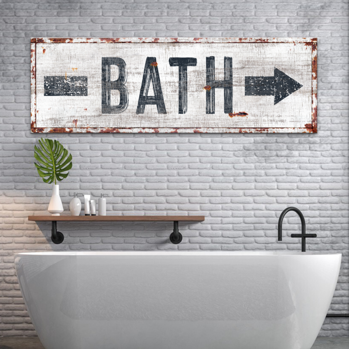 Rustic Farmhouse Bath Arrow Canvas Sign