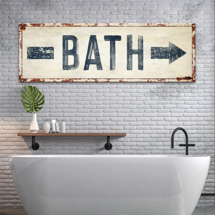Rustic Farmhouse Bath Arrow Canvas Sign