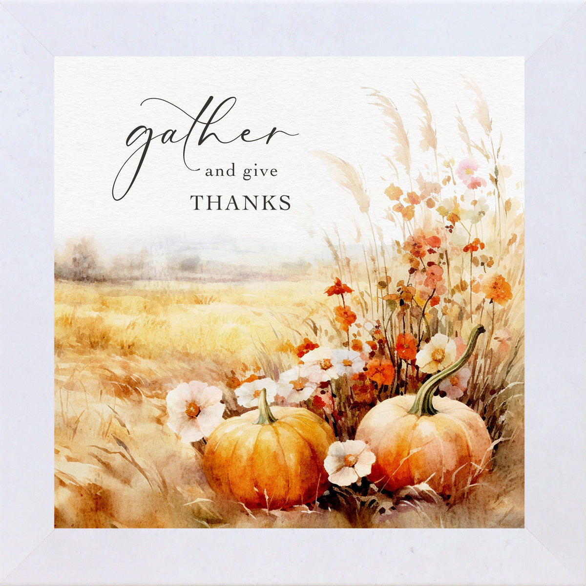 Gather & Give Thanks Watercolor Pumpkin Wall Art