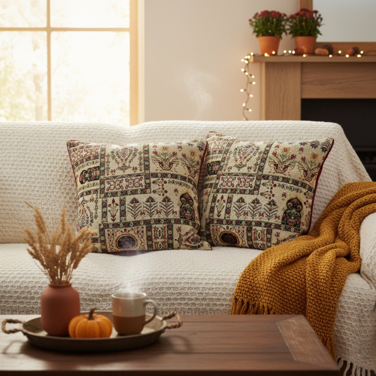 Vintage Botanical Cottage Tapestry Pillow Cover