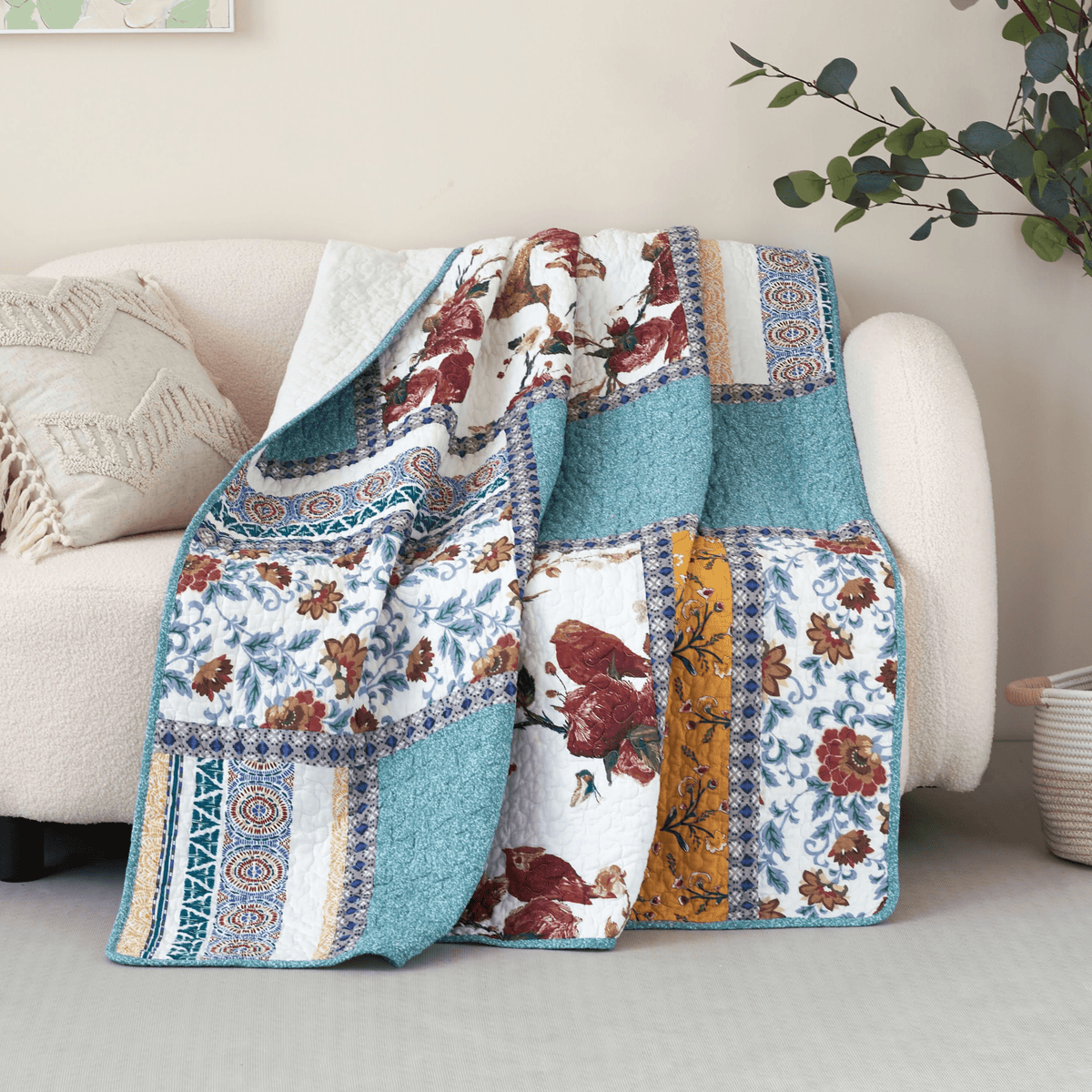 French Country Hummingbird Quilted Throw
