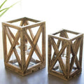 Rustic Wooden Farmhouse Lanterns with Glass Votives – Set of 2