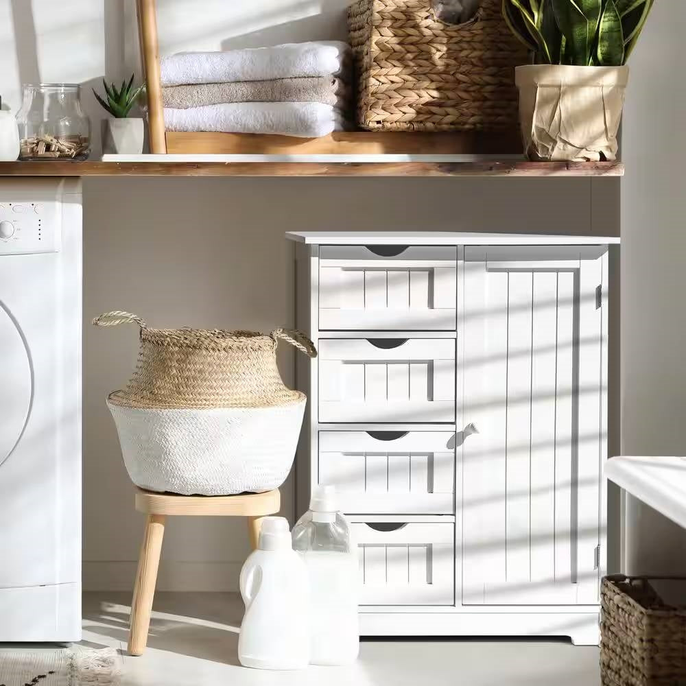 White Farmhouse 4-Drawer Bathroom Linen Cabinet