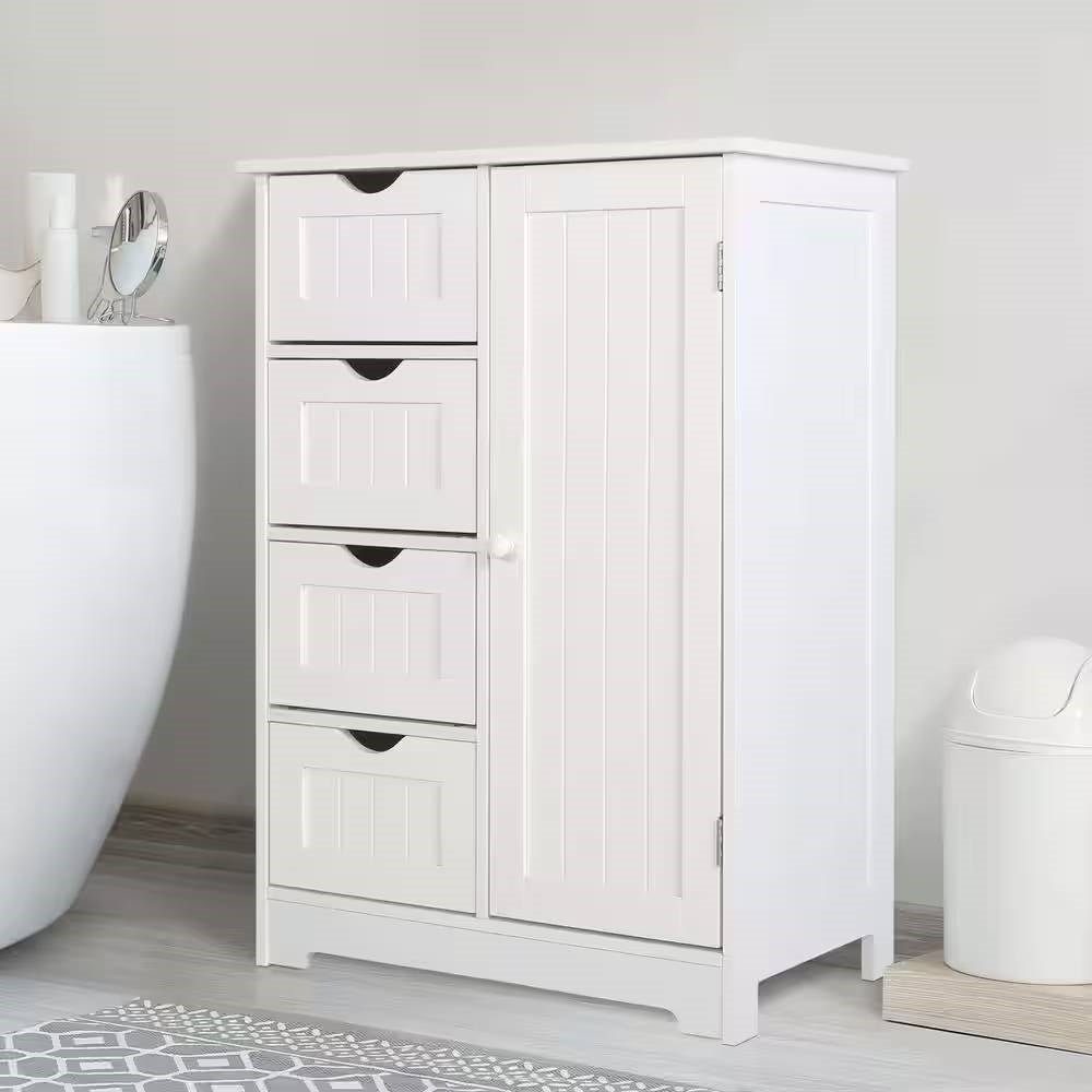 White Farmhouse 4-Drawer Bathroom Linen Cabinet