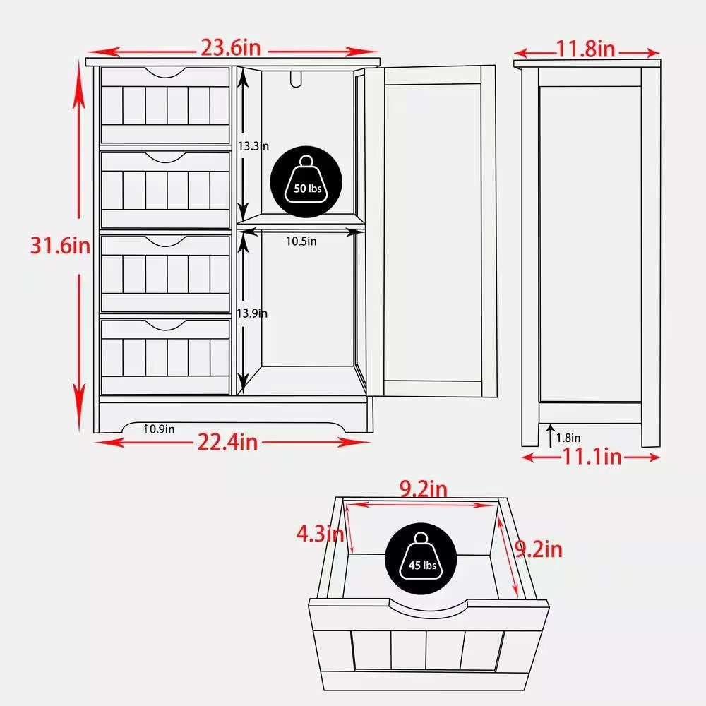 White Farmhouse 4-Drawer Bathroom Linen Cabinet