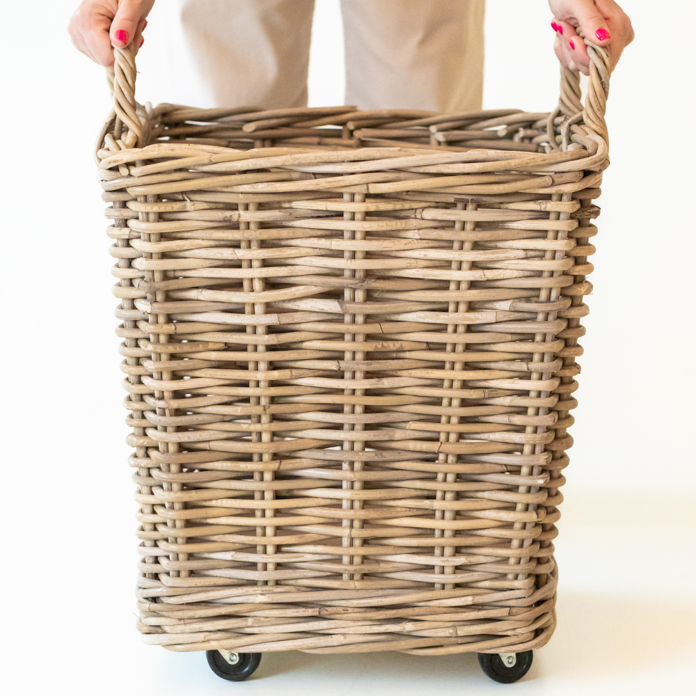 Kubu Rattan Farmhouse Storage Basket on Wheels
