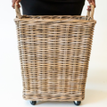 Kubu Rattan Farmhouse Storage Basket on Wheels