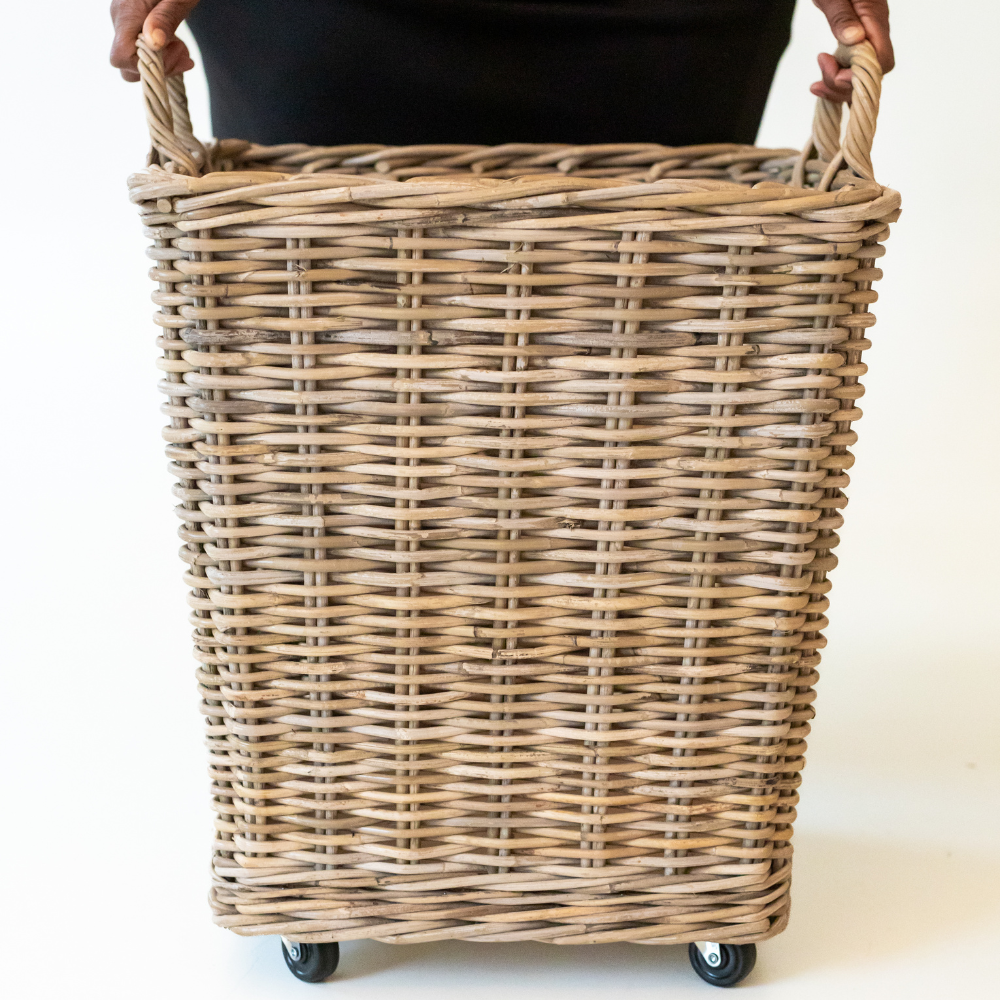 Kubu Rattan Farmhouse Storage Basket on Wheels