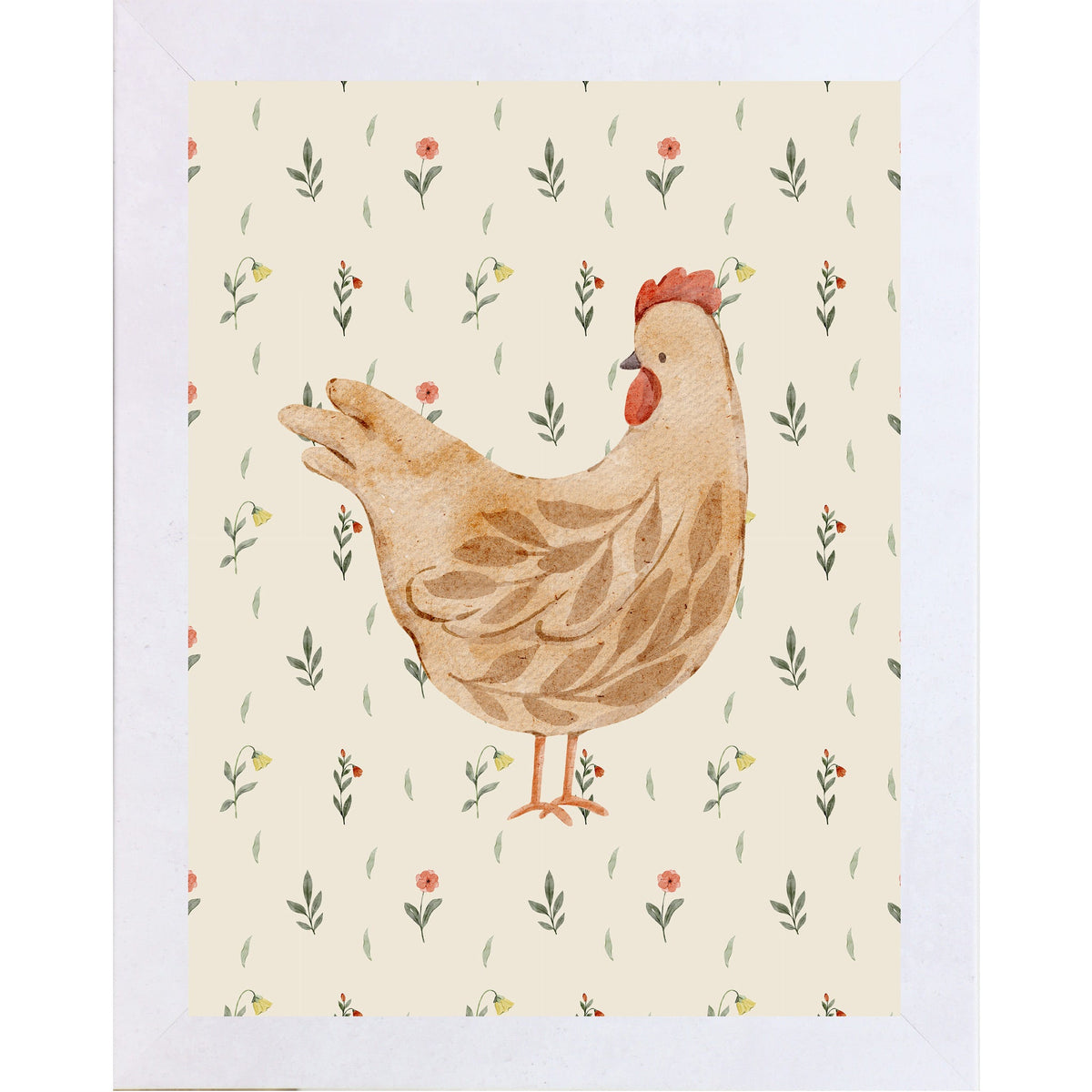 Rustic Farmhouse Hen Wall Art – Watercolor Chicken Portrait Farmhouse Kitchen Art