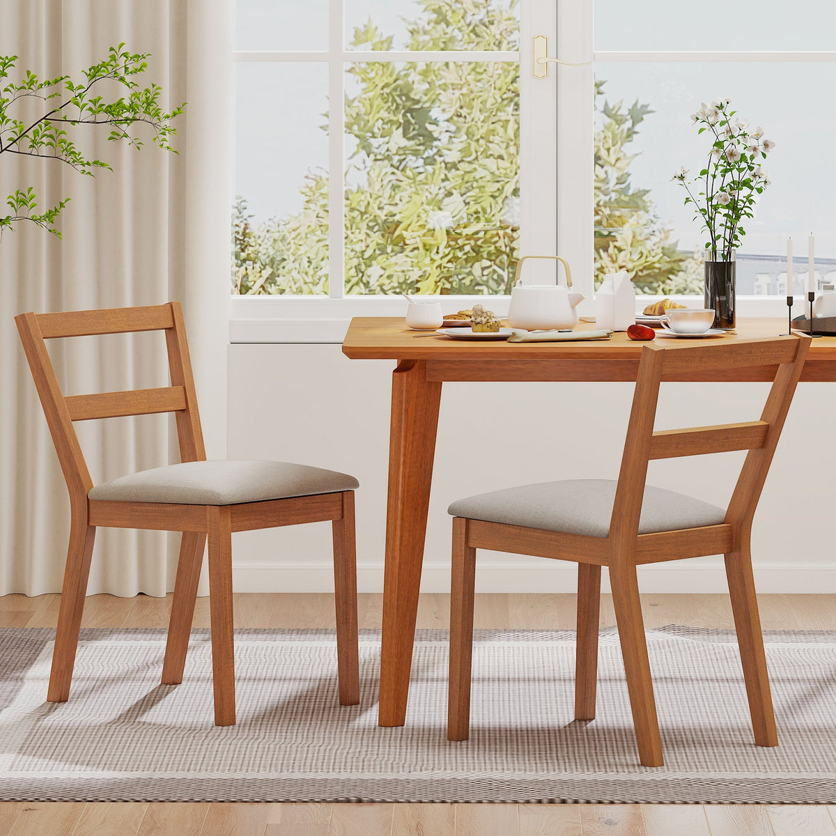 Rustic Brown Upholstered Farmhouse Dining Chairs – Set of 2