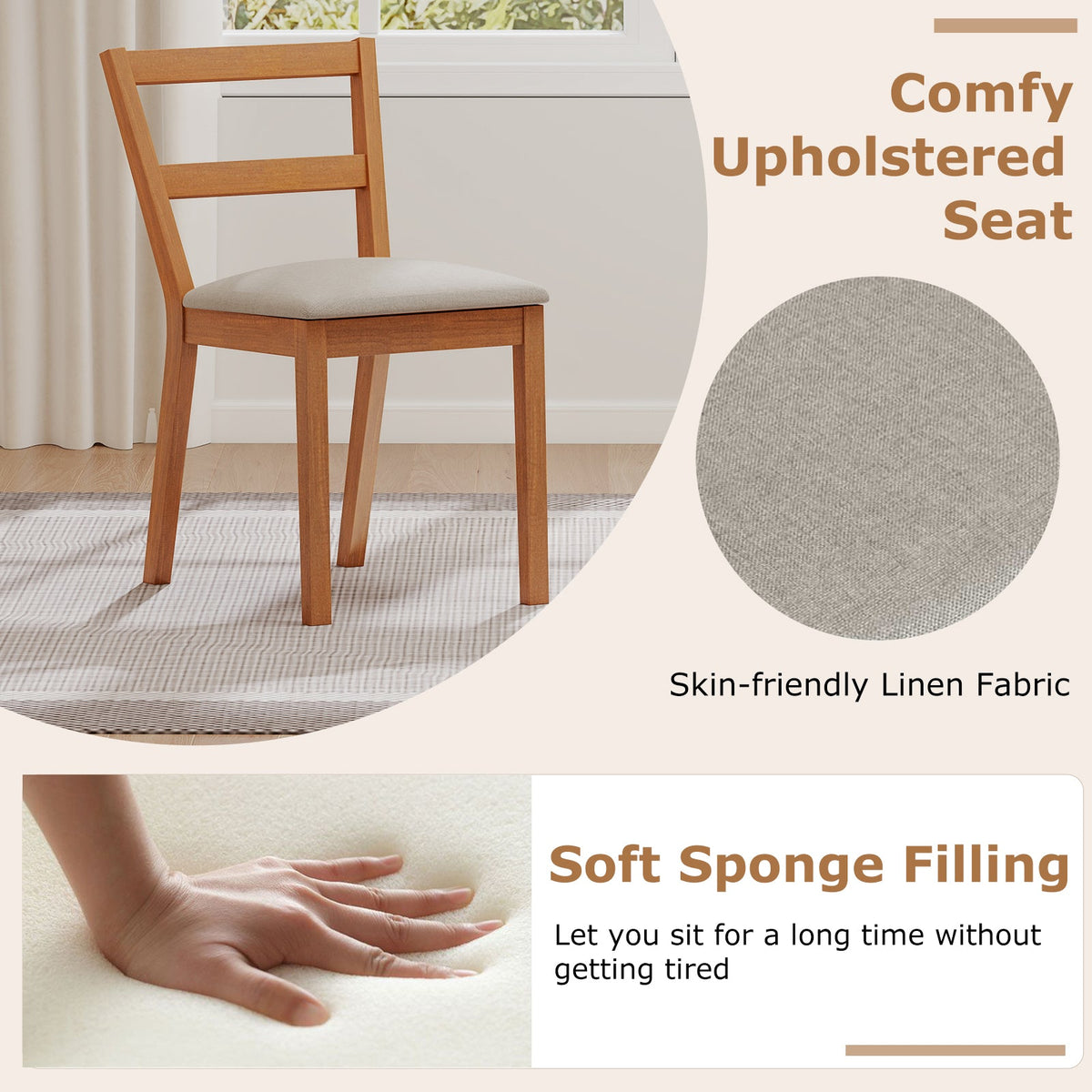 Rustic Brown Upholstered Farmhouse Dining Chairs – Set of 2
