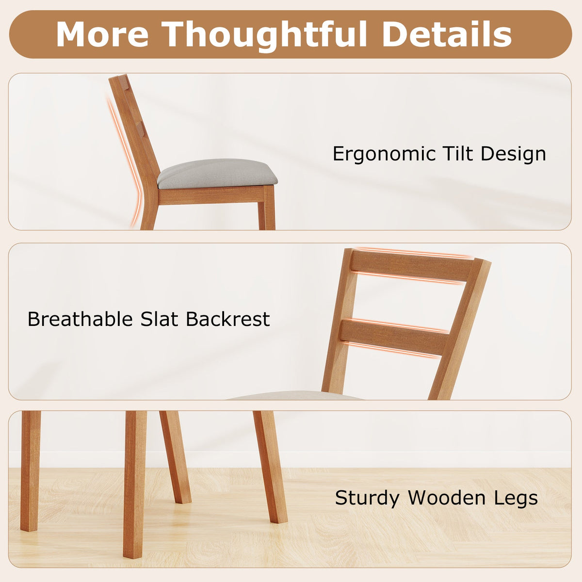 Rustic Brown Upholstered Farmhouse Dining Chairs – Set of 2