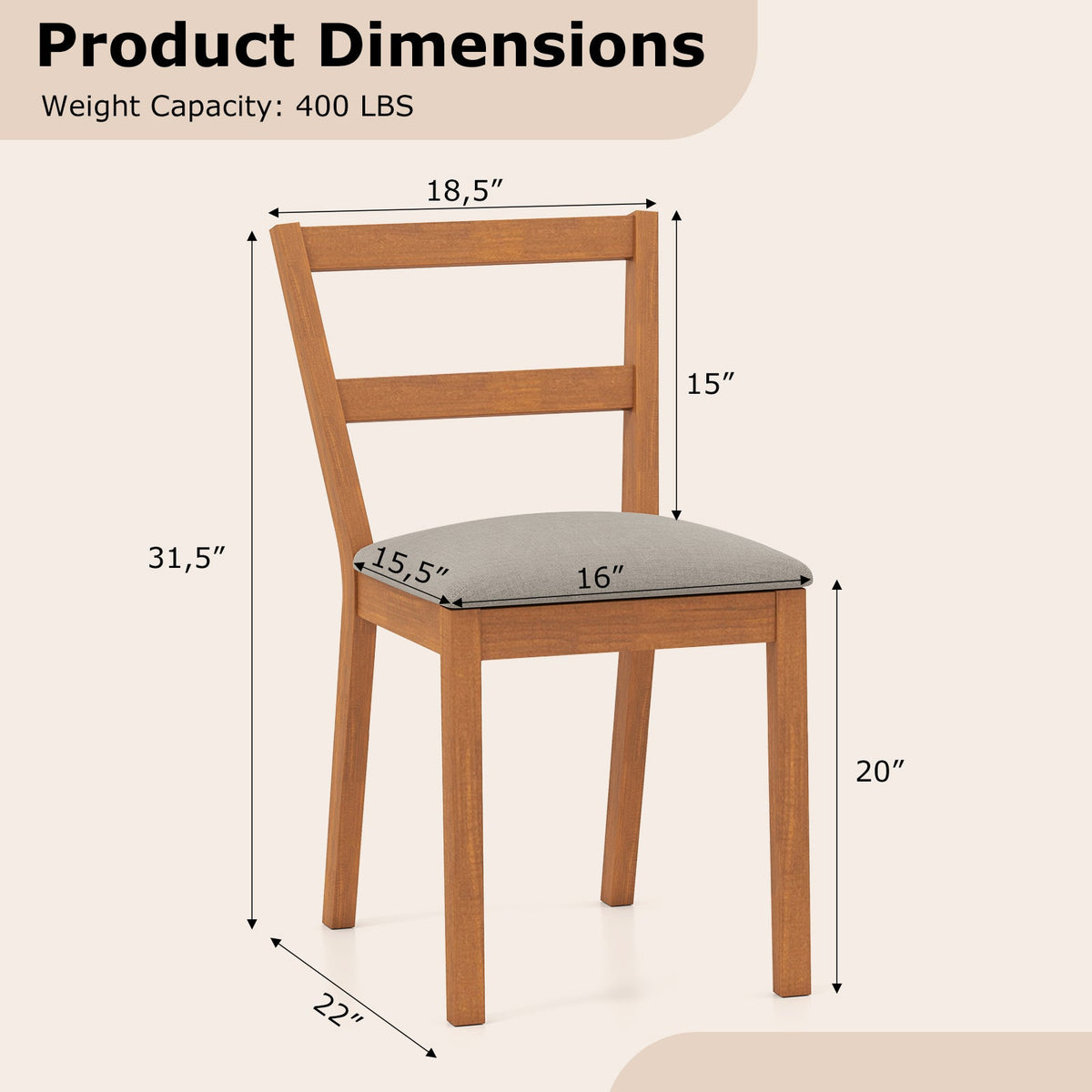 Rustic Brown Upholstered Farmhouse Dining Chairs – Set of 2