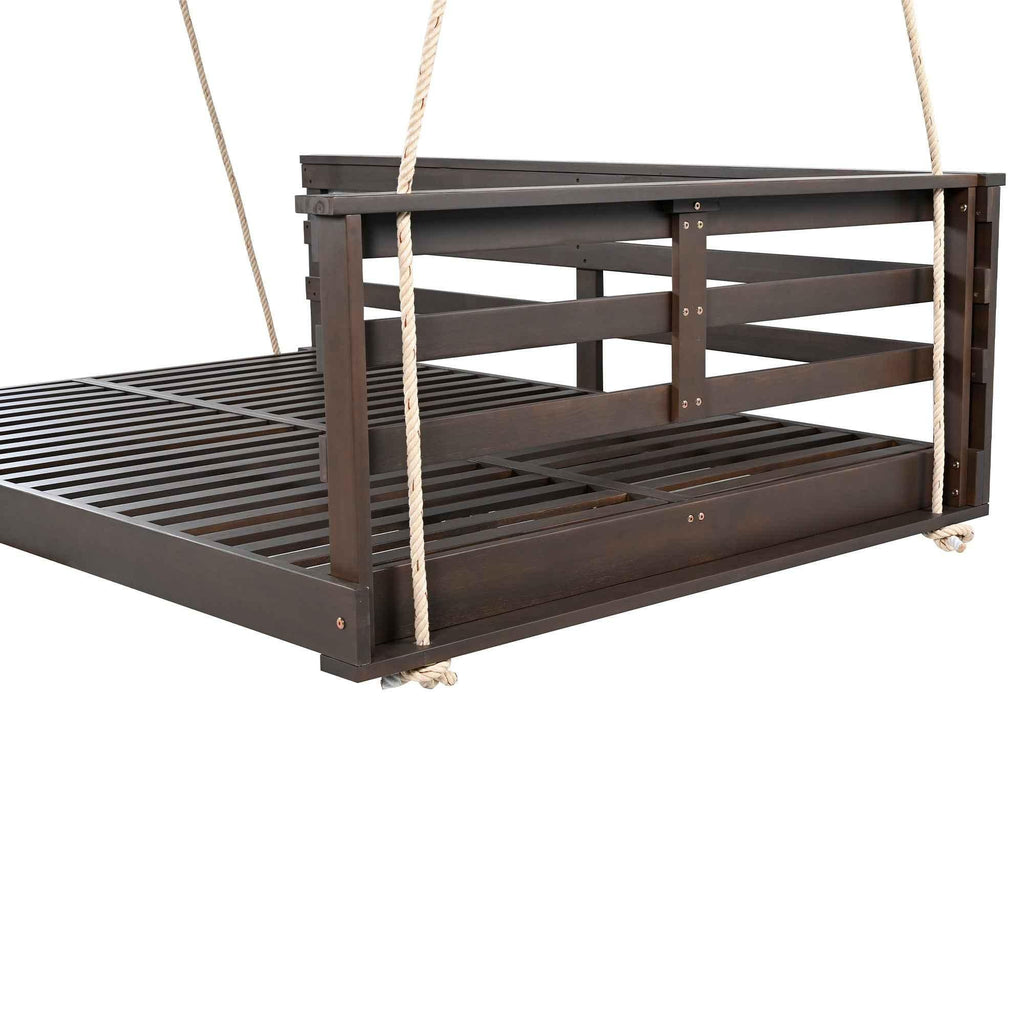 Full-Size Acacia Wood Farmhouse Porch Swing Bed