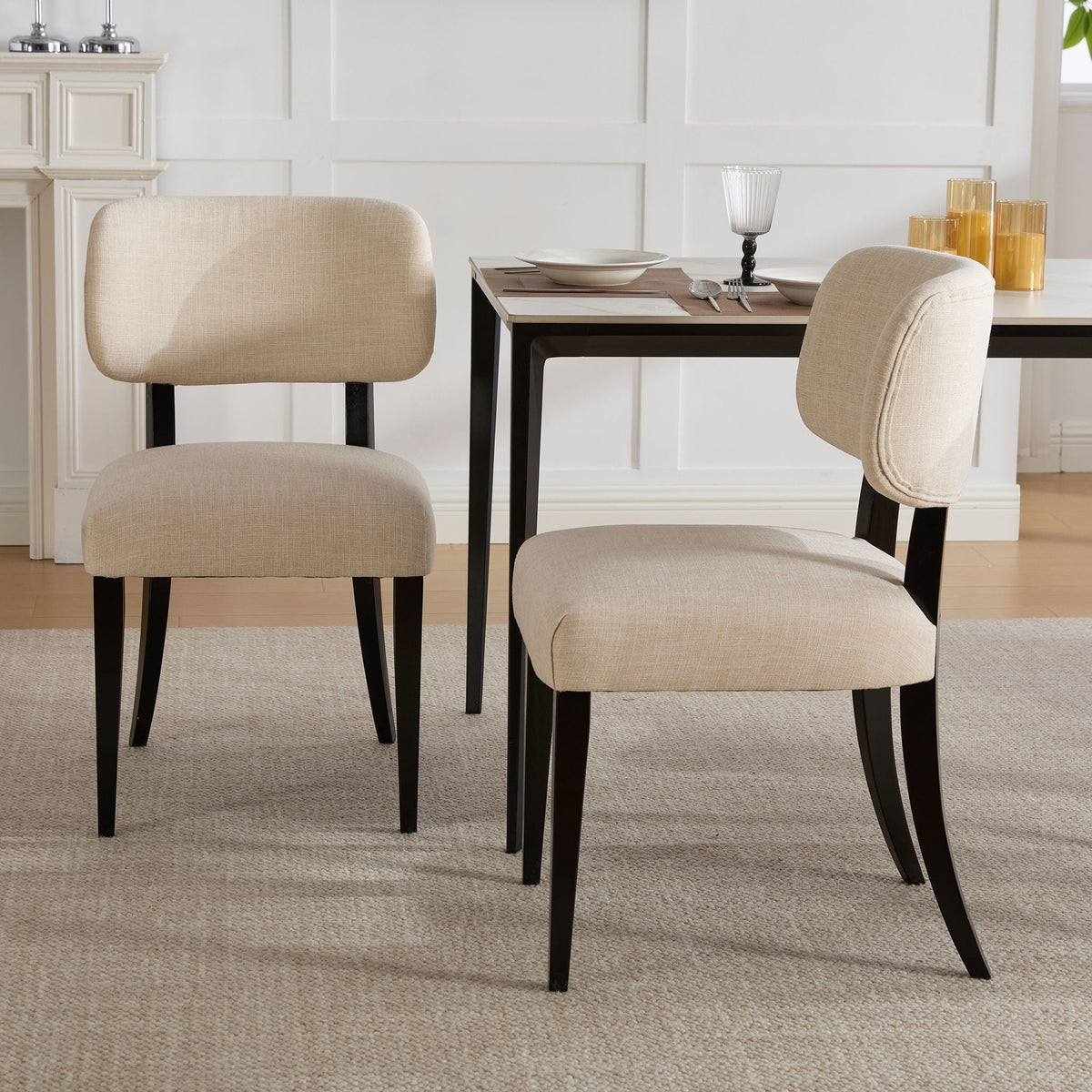 Cream Upholstered Farmhouse Dining Chairs – Set of 2