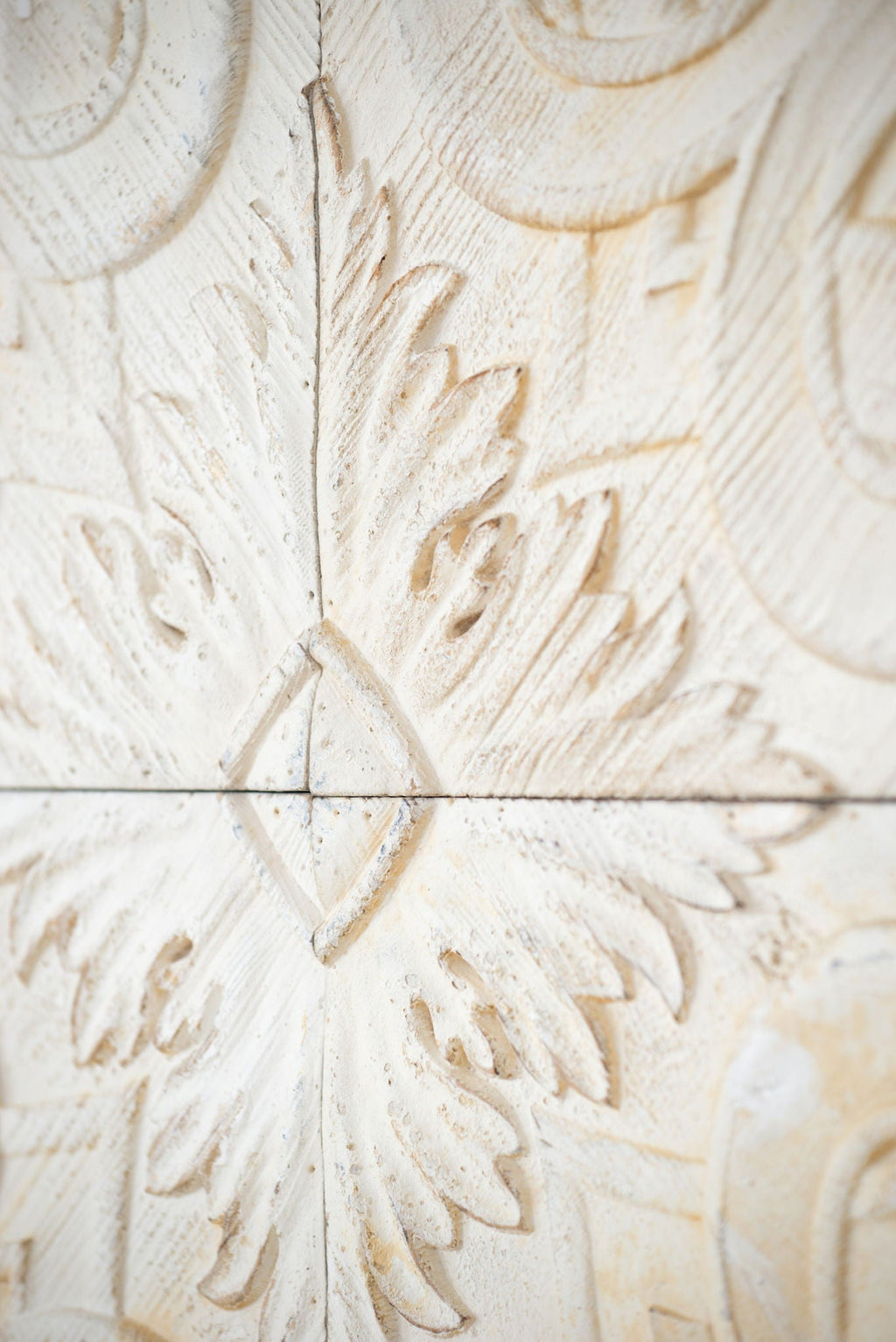 Distressed White Carved Wood Wall Panels – Set of 4